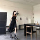 Spring Summer Korean Retro Sexy Sleeveless Sling Dress Black Irregular Dress Female Split Long Skirt