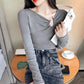 Women's Spring and Autumn Long Sleeve Top Solid Color Slim Fit All-match Bottoming Shirt