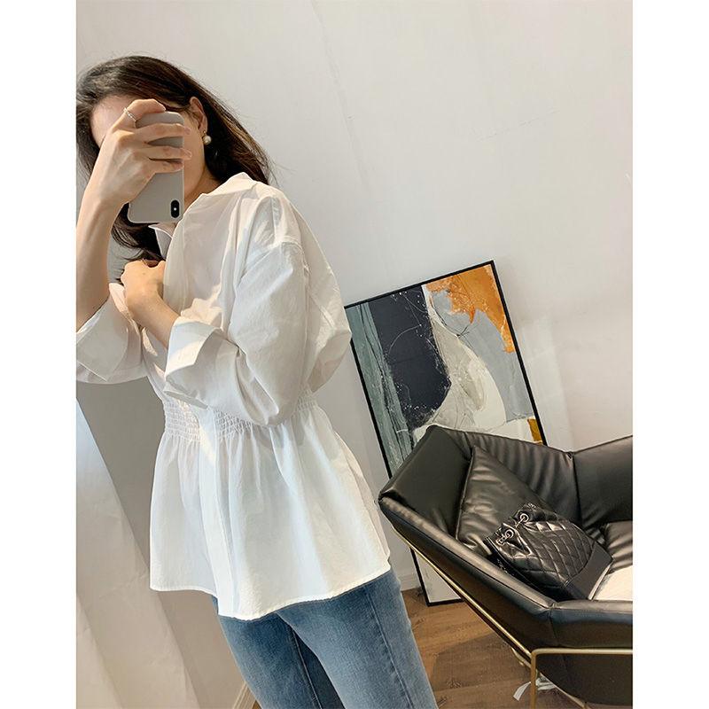 French Style Waist Shirt Women's Fashion Casual White Blouses