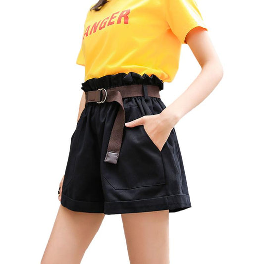 WTEMPO Women Ruffled Waist Suit Trousers Shorts Spring and Summer Casual Loose A-line Wide-leg Pants