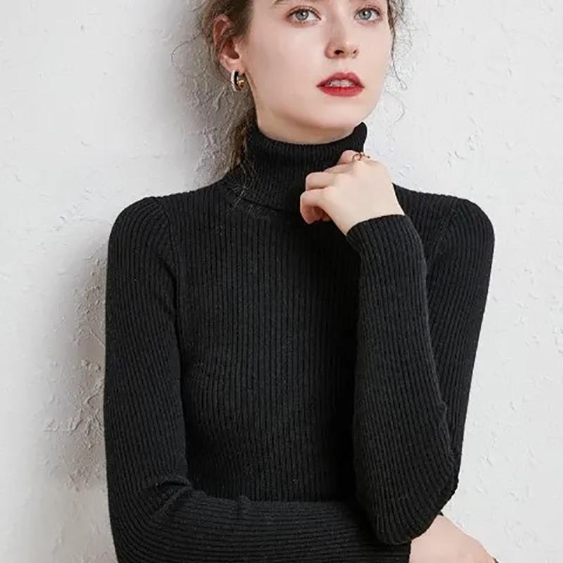 Turtleneck Pullover Sweaters Women Autumn Winter Casual Plus Size Knitted Jumper Solid Basic High Neck Tops