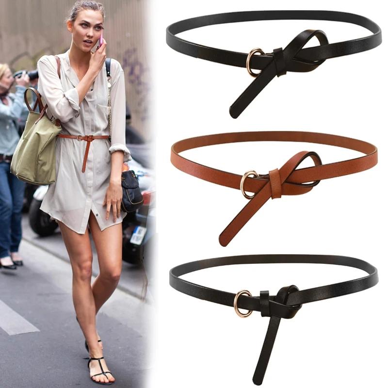 Women's Sweater Belt Decoration Can Be Knotted Belt Dress Leather Cowhide Small Belt Skirt Belt Black Sash Belt for Dress