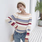 Knit Sweater Long Sleeve Shirt Female Striped Sweater Spring and Autumn One Shoulder Trumpet Sleeve
