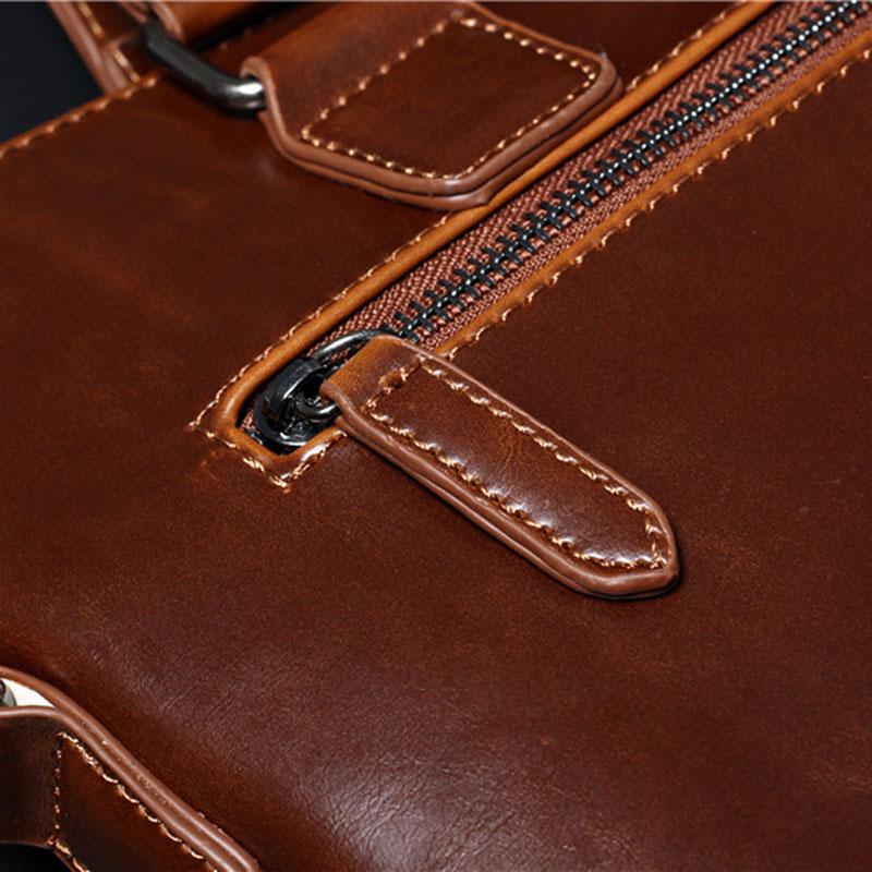 Business Briefcase Men Large Capacity Zipper Leather Anti-theft Waterproof Handbag Shoulder Bag