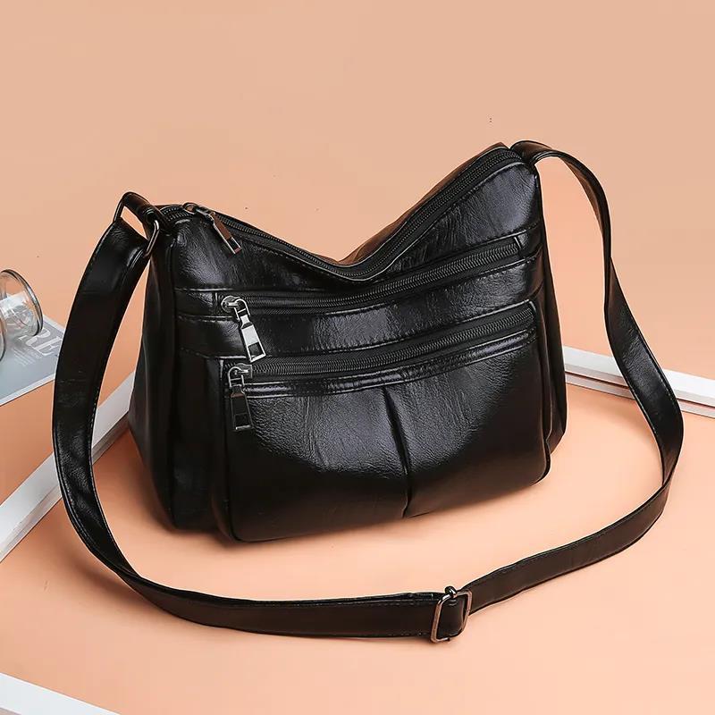 Women Multi-Layer Crossbody Bags Portable PU Leather Large Capacity Classic Soft Surface Casual