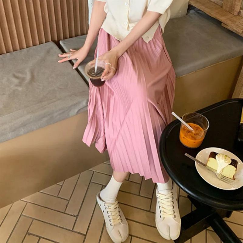 Summer Pleated Skirt Skirt Women's Solid Color High Waist Shows Thin Drape Small Mid-length A-line Pleated Skirt