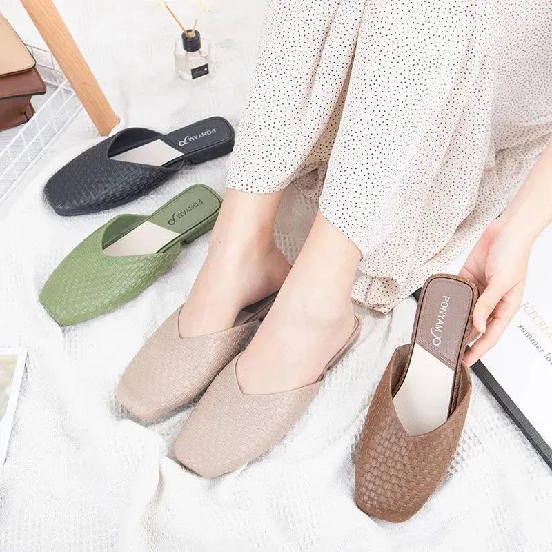 Fashion Slippers Women Summer Wear Korean Style Trend Lazy Wild Half-drag Fashion Flat Sandals and Slippers Women