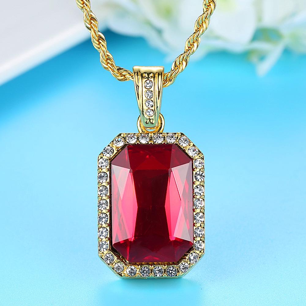 European and American Tide Brand Necklace with Ruby Necklace Hip Hop Hip Hop Necklace Pendant