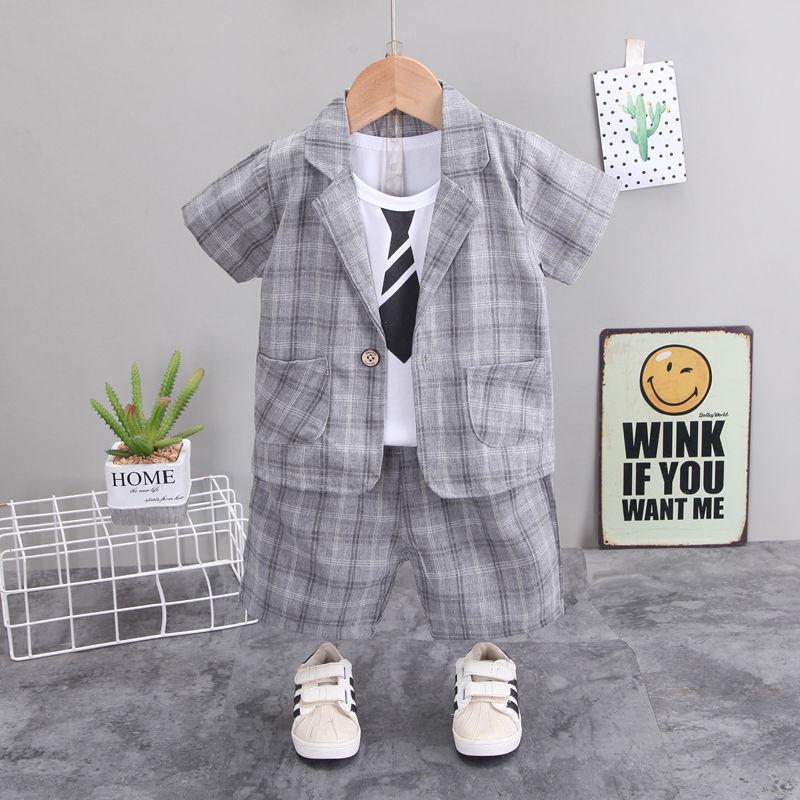 Boys Small Suit Three-piece Summer New Short-sleeved Suit Baby Handsome Shorts British Style Sub-suit Tide