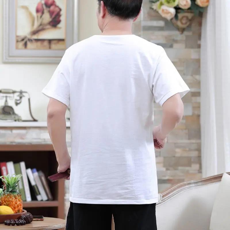 Dad Summer Middle-aged and Elderly Pure Cotton Short-sleeved T-shirt Male Grandpa White Sweatshirt Old Man Clothes Summer Half-sleeved T-shirt