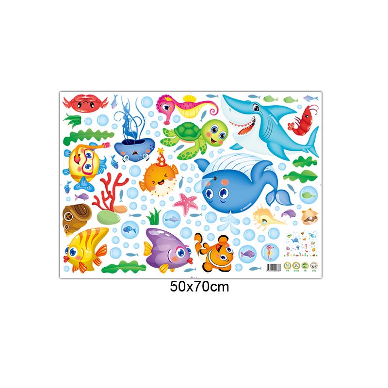 [Wall stickers] cartoon happy fish sea world wall stickers for kids rooms bedroom kitchen bathroom h