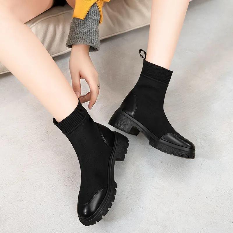 Women's Thick Heel Women's Boots Winter Mom All-match Flat Chelsea Boots High-quality Soft Leather Short Boots