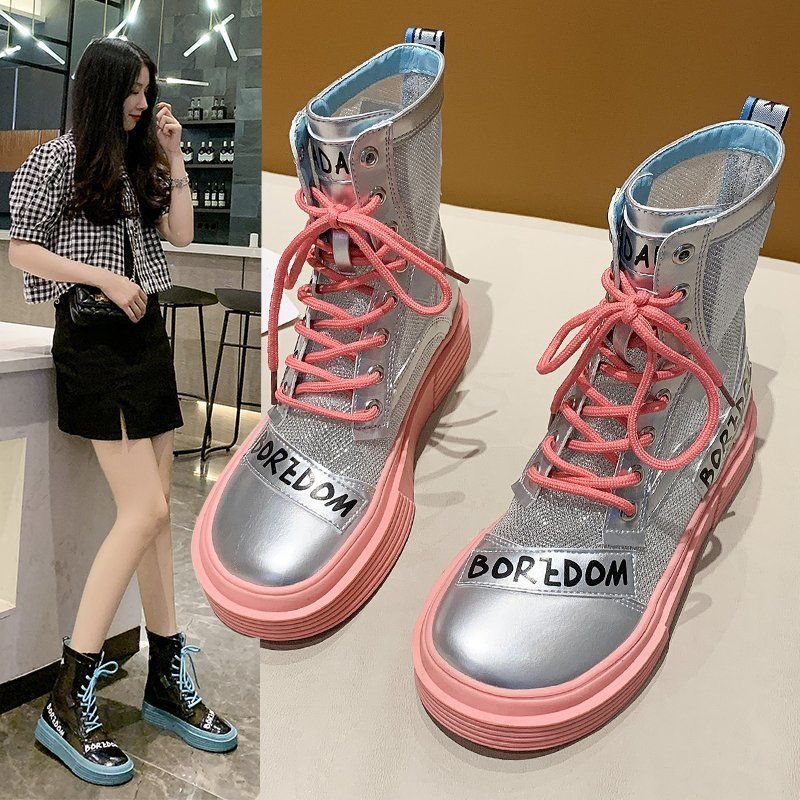 Summer Women's Thin Mesh Sandals Thick-soled Hollow Breathable Martin Boots Locomotive Fried Street Boots