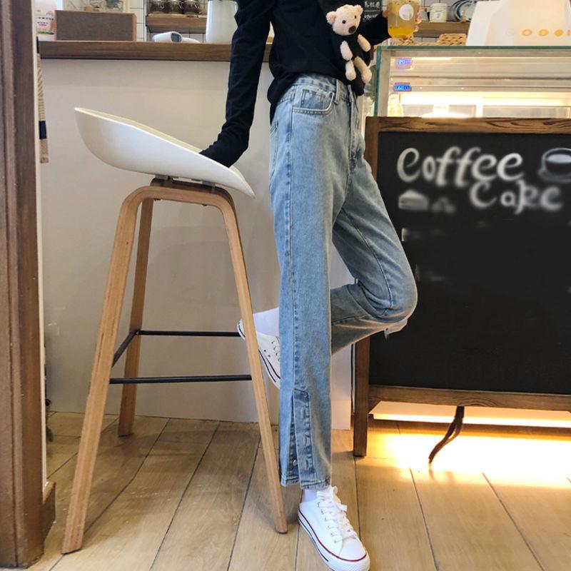 WTEMPO Women's Jeans Loose and Slim Wide Leg Straight  Denim Big Pocket Trousers Button Split
