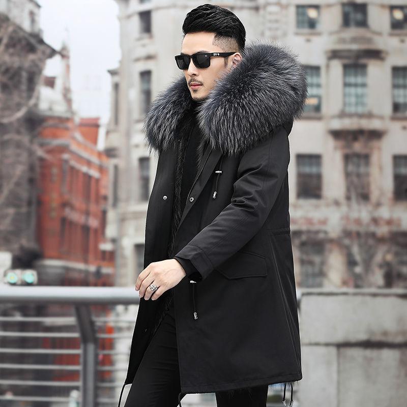 Winter Fashion Trend Men's Coat Raccoon Fox Fur Liner Fur Mid-length Detachable Jacket