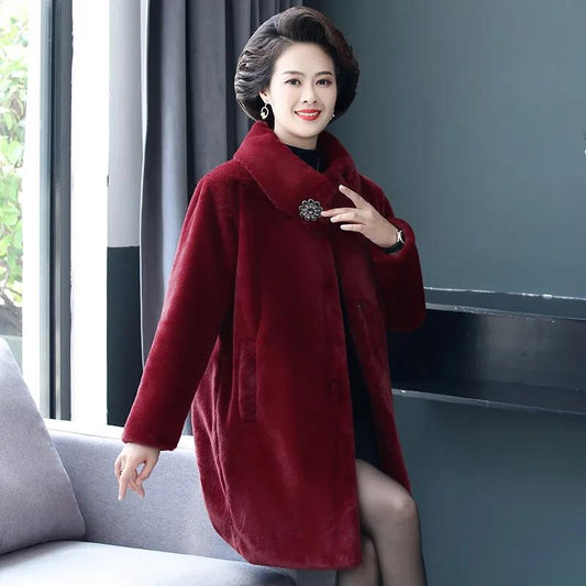 Middle-aged and Old Western Mothers Wear Fur and Fur Coats Mink Fleece Coats Women's Mid-length Coats To Keep Warm and Thick