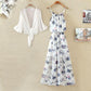 Pofulove Women Summer Dress Set Long Sleeve blouse Long Floral slip Dress Two-Piece Top Dress suit