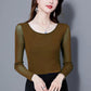 Women's Spring and Autumn Thin Bottoming Shirt Round Neck Solid Color Long Sleeve T-shirt