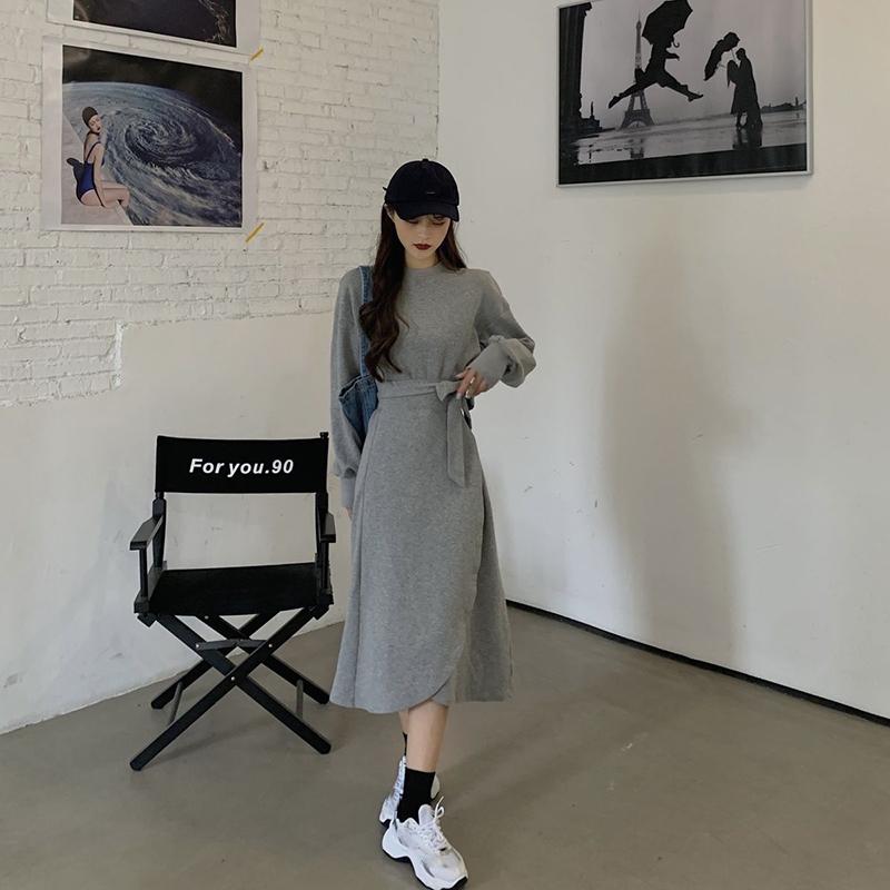 Women Sexy Knitted Dresses Solid Color High Elasticity Irregular Long-sleeved Spring and Autumn Dress