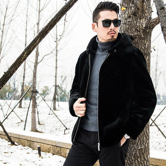 Mink Fur Coat Winter Fur Coat Imitation Mink Hooded Jacket Large Size Solid Color Casual Men's Jacket