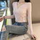 Spring and Autumn Long-sleeved Knit Bottoming Shirt Thin Cross V-neck Tight Top Women Short Sweater