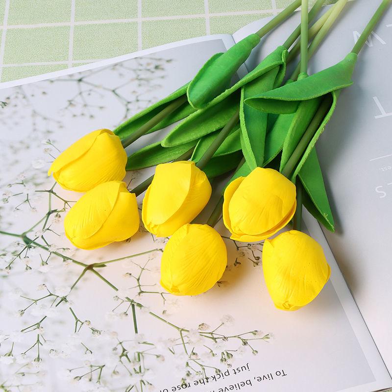 Tulip Simulation Flowers Living Room Table Furnishings Home Arrangement Decorative Flowers Wedding Natural Tulip Latex PU