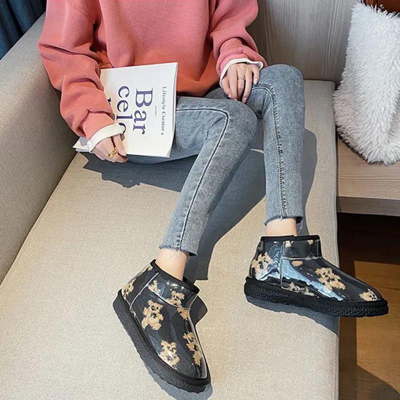 Snow Boots Women's Autumn and Winter All-match Plus Velvet Warm Flat-bottomed Warm Cotton Shoes A Pedal Cotton Boots