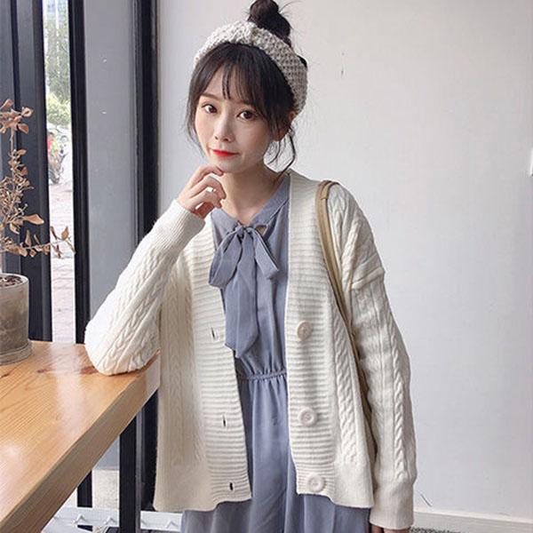 Spring and Autumn Knitted Loose Sweater All-match Long-sleeved Cardigan Sweater Fashion Solid Color Female Jacket