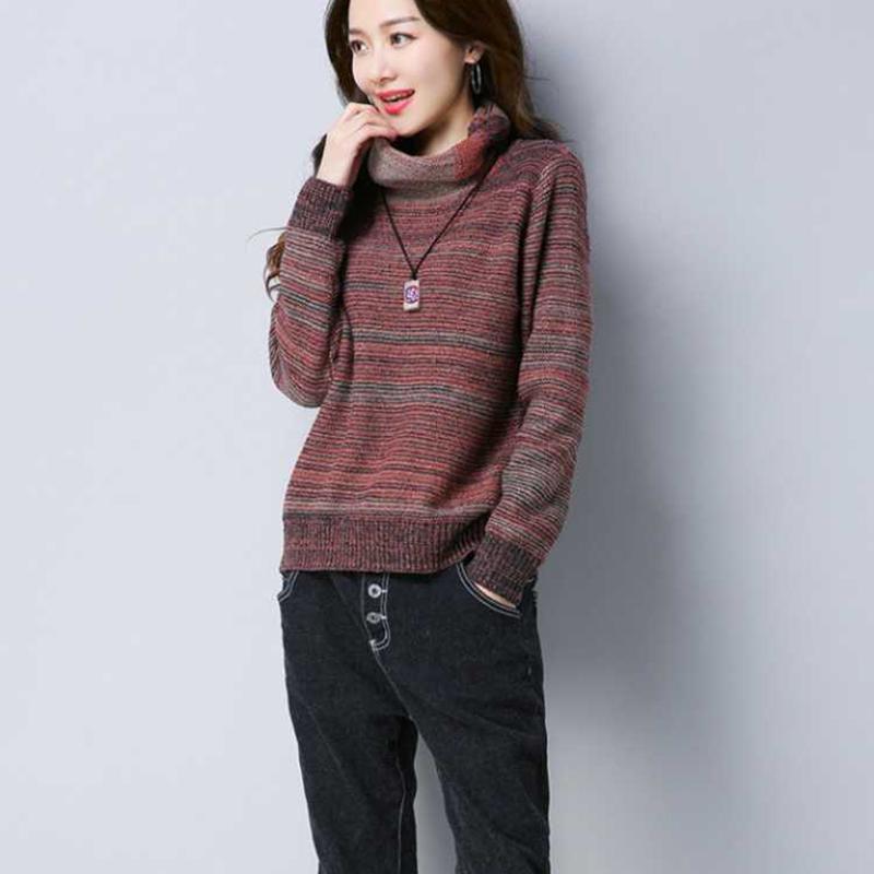 Pofulove Women turtleneck Sweater Pullover Long Sleeve Plus Size loose thick Knit Sweaters jumpers