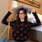 Pofulove Sweet Love Turtleneck Pullover Cherry Long Sleeve  Neck Sweater Loose Sweater Plus Size