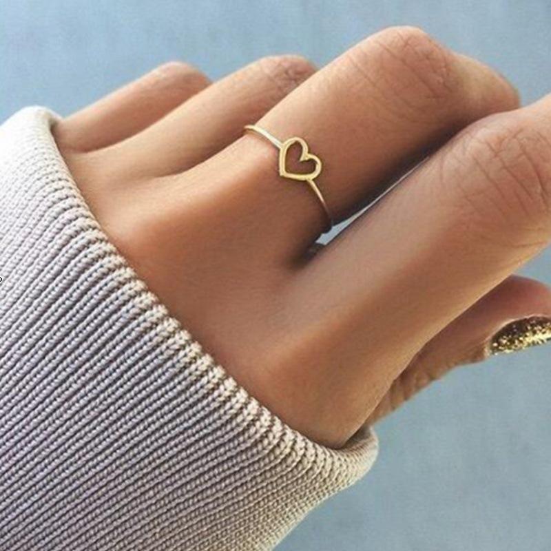 Simple Alloy Hollow Heart Shaped Rings Minimalist Metal Fine Rings for Women Gift Jewelry