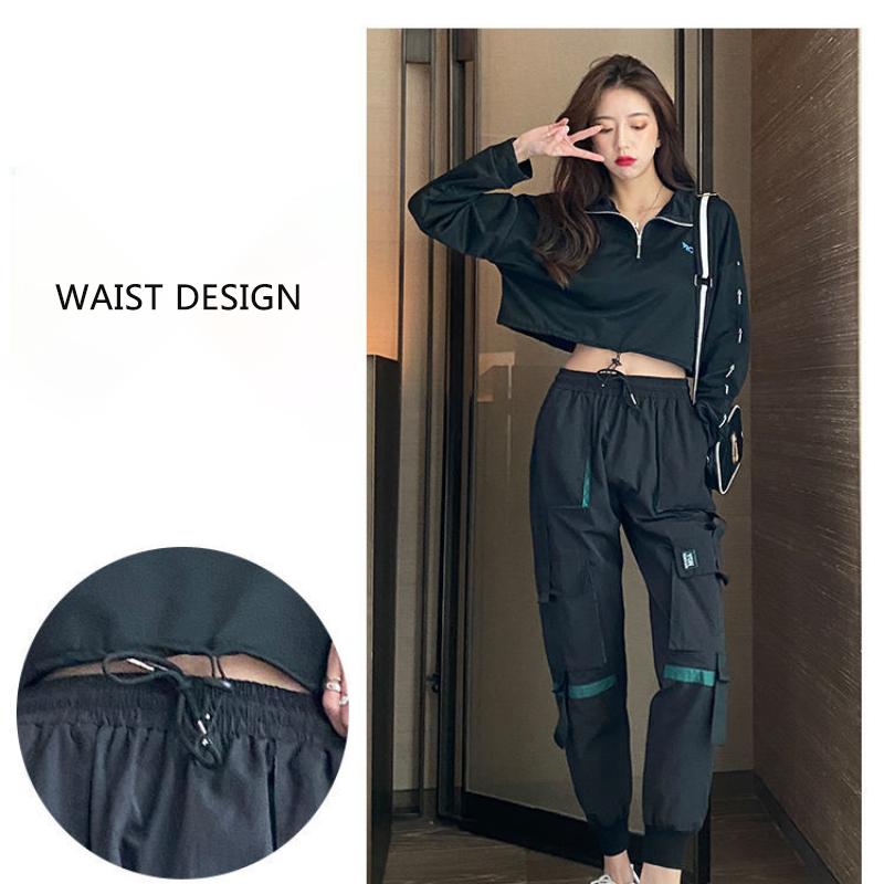 Pants Women's Loose All-match Trend Overalls High-waisted Thin Black Sports Pants Female High-waist Students