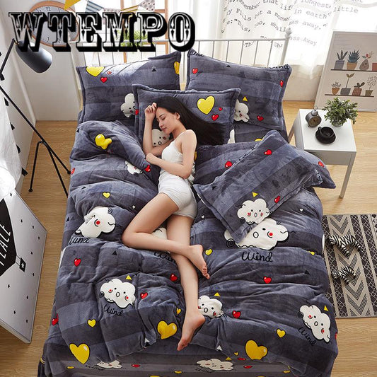 Cartoon Bedding Sets Geometric Pattern Bed Linings Duvet Cover Bed Sheet Pillowcases Cover