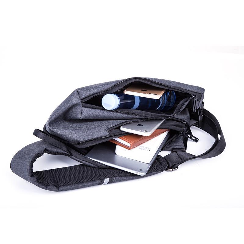 Chest Bag Men Gray Large Capacity Waterproof Canvas Shoulder Bag Outdoor Sports Bag Backpack