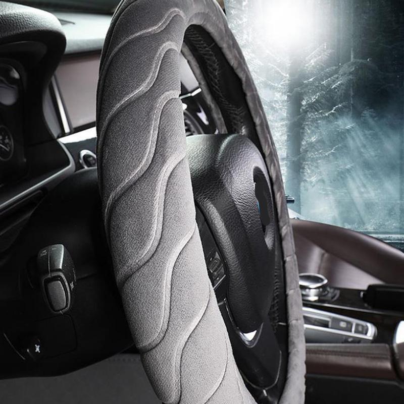 Winter Plush Car Steering Wheel Cover Non-slip Thermal Insulation Elastic Embossed Handle Cover Family Car SUV Truck Interior