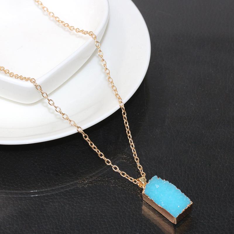 Natural Resin Crystal Stone Necklace Jewelry Fashion Geometric Gemstone Clavicle Chain