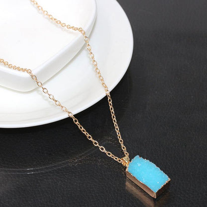 Natural Resin Crystal Stone Necklace Jewelry Fashion Geometric Gemstone Clavicle Chain