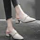 Leather Baotou Slippers Women's Mid-heel Summer New Fashion Net Infrared Wear Semi-trail Thick-heeled Single Shoes Work Shoes