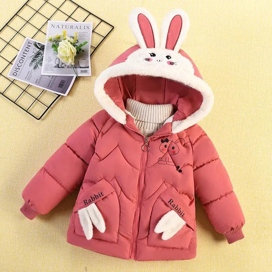 Colorful Winter Girl Rabbit Thickening Plus Down Jacket Foreign Style Cotton Coat Jacket Hooded Cute Cotton Jacket