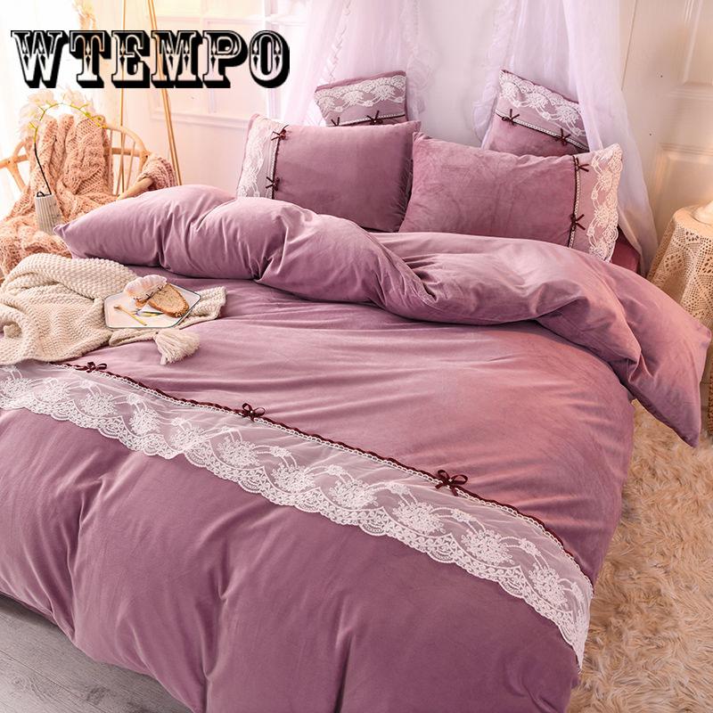 4Pcs  Home Textile Plush Duvet Cover Pillowcase Bed Sheet Winter Bedding Sets Queen Bed Linens