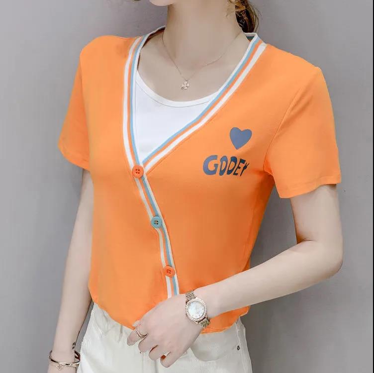 Women Fake Two Piece Pullover Summer Slim Shirt Casual Short Sleeve T-shirt British Style Top