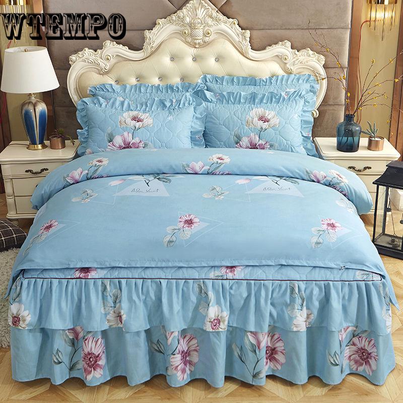 Modern Simple Bed Skirt 4pcs Bedding Set Duvet Cover Pillowcase Bedspread Bedclothes Set