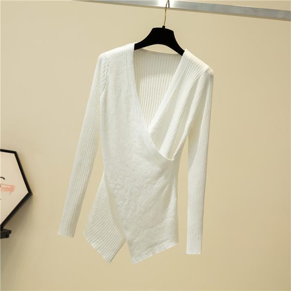 2021 Long-sleeved Cross V-neck Bottoming Shirt Women Autumn and Winter Knit Sweater