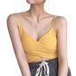 Elastic Women's Padded Tank Crop Tops Solid Color Spaghetti Straps Sleeveless Tops
