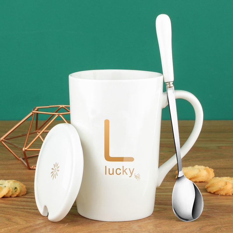 Creative Ceramic Mug Mug with Lid Spoon Male and Female Coffee Cup Student Drinking Cup Home Milk Couple Cup