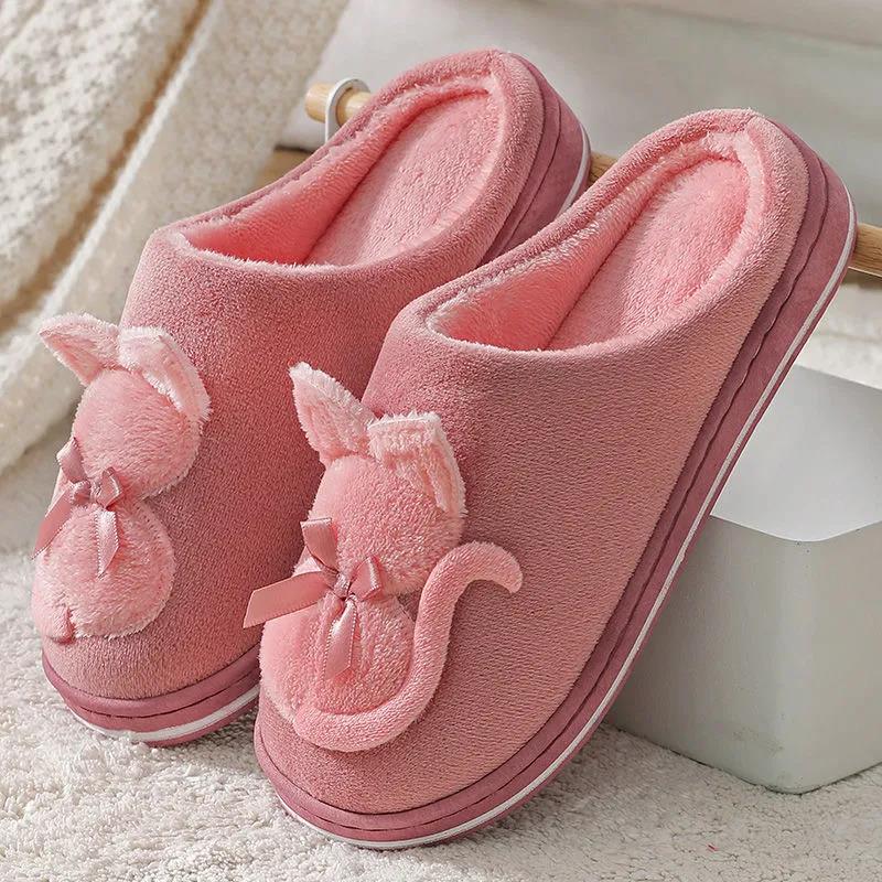 Men's and Women's Cotton Slippers Autumn and Winter Cute Cartoon Couple Bag with Indoor Fleece Warm Home Slippers