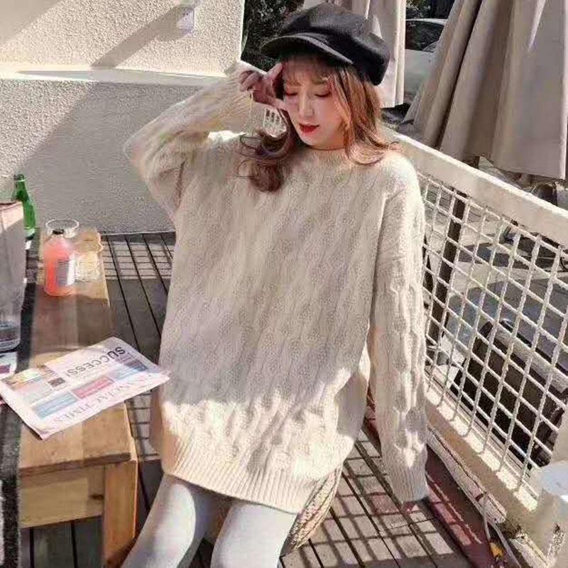 Autumn and Winter Lazy Wind To Wear Loose Mid-length Sweater Women Thick Sweater Coat