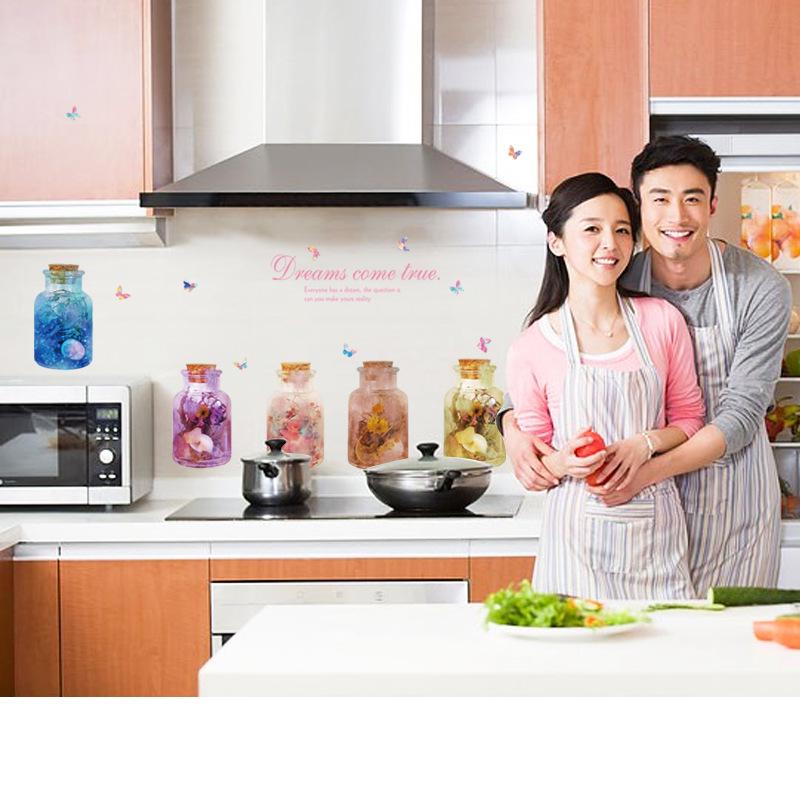 Fantasy flower glass bottle balcony cabinet door glass window decorative wall sticker