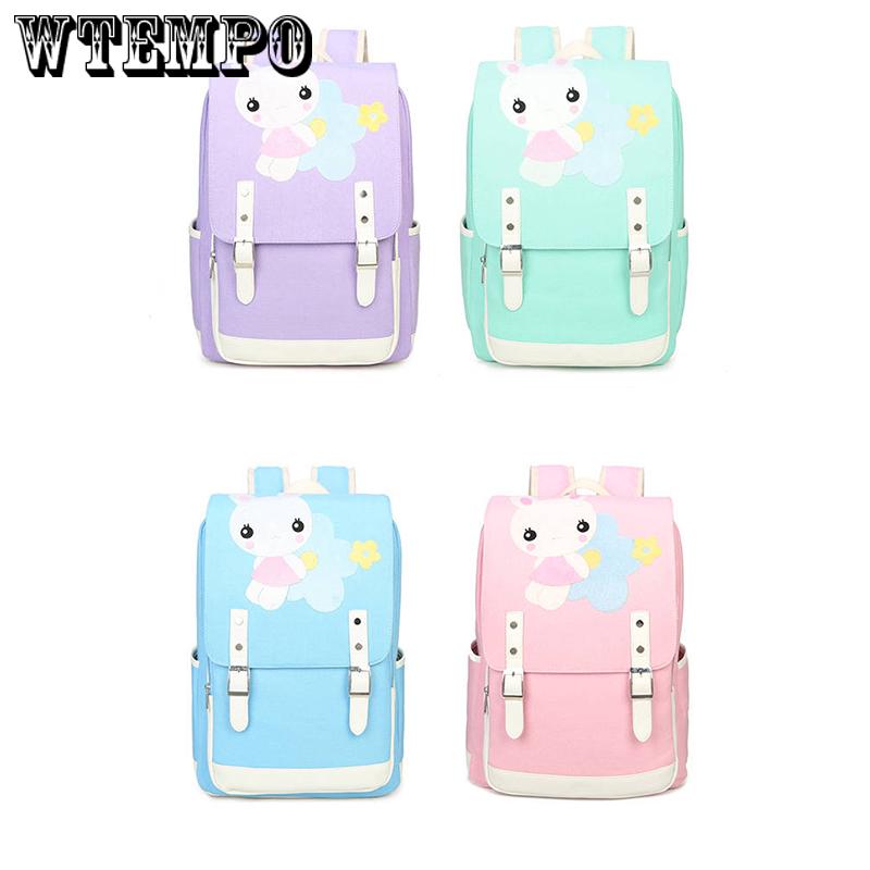 Primary school bag girl canvas backpack cute rabbit printing Korean campus backpack