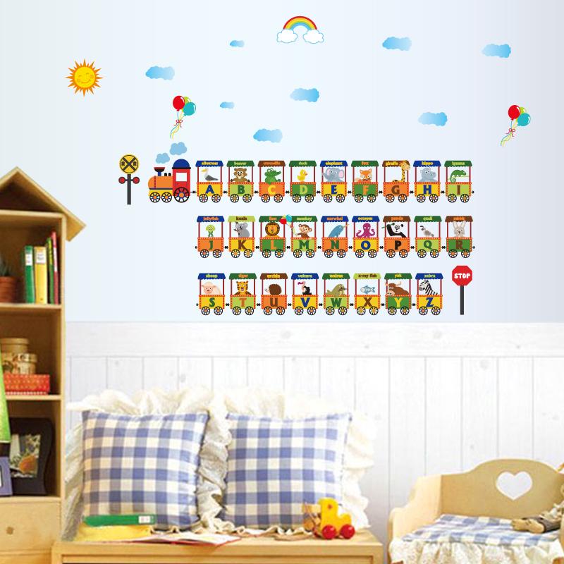 [Wall sticker ]Cartoon English Letter Train Children Wall Stickers For Kids Rooms Nursery Baby Bedro
